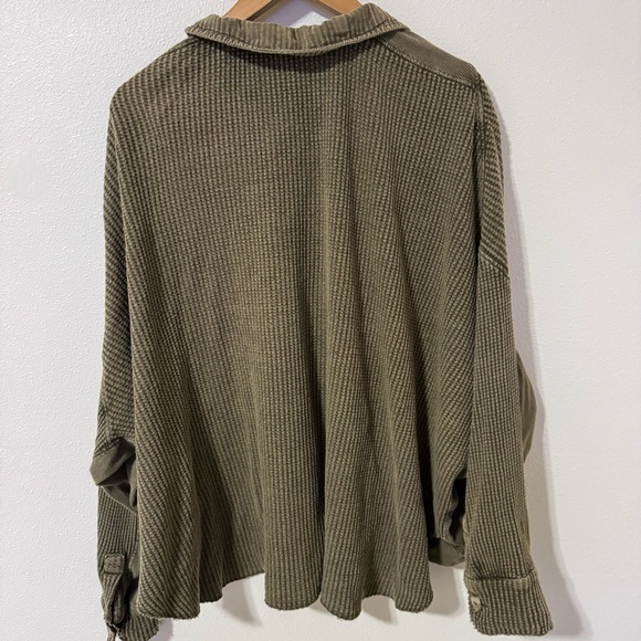 Free People FP One Scout Jacket Waffle Knit Cardigan in Army Green Slouchy-Small - Picture 3 of 9